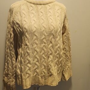 Peregrine Womens Crewneck Sweater Size L Cable Knit 100% Pure New Wool fishermen